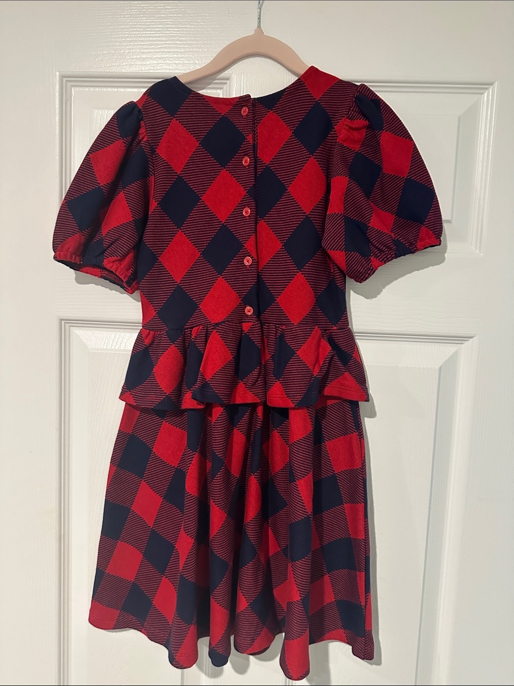Janie and Jack Red and Navy Diamond Plaid Peplum Dress - Picture 2 of 3